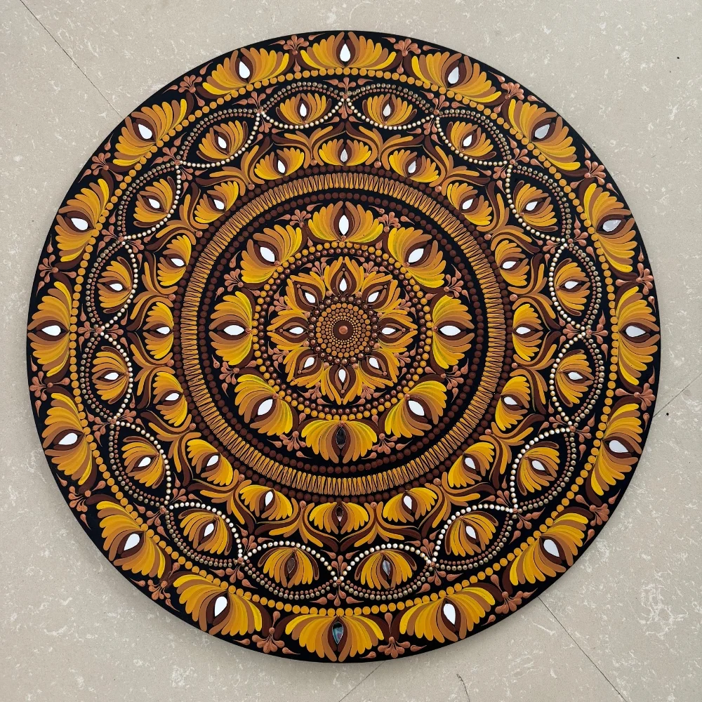Golden Sunrise – 30" Yellow Mandala Wall Art - Image 3