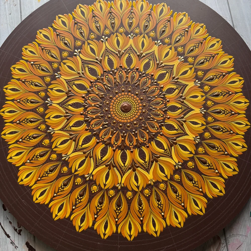 Golden Bloom – 22" Sunflower Mandala Wall Art - Image 3