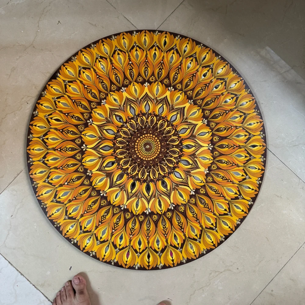 Golden Bloom – 22" Sunflower Mandala Wall Art - Image 4